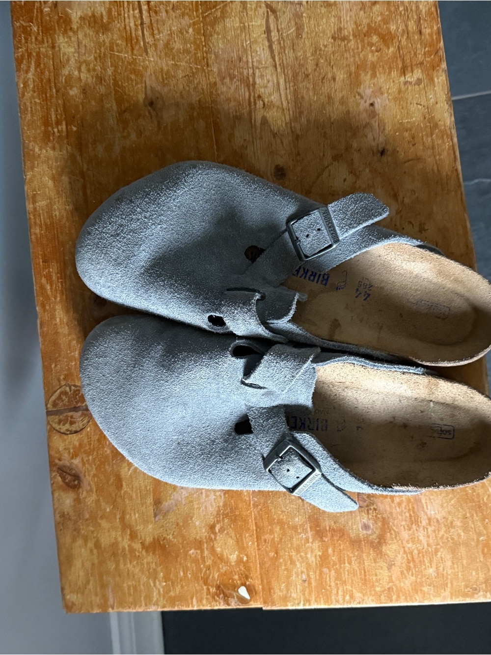 Birkenstock Kids Gray Suede Buckle Moccasins